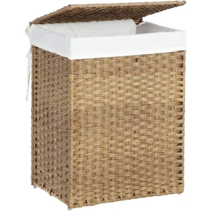Large Natural Seagrass Laundry Hamper with Lid and Handles for Bathroom Storage