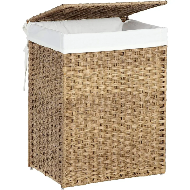 Large Natural Seagrass Laundry Hamper with Lid and Handles for Bathroom Storage
