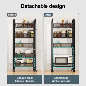 5-Tier Stackable Metal Mesh Storage Basket with Wheels for Fruit and Vegetable Organization