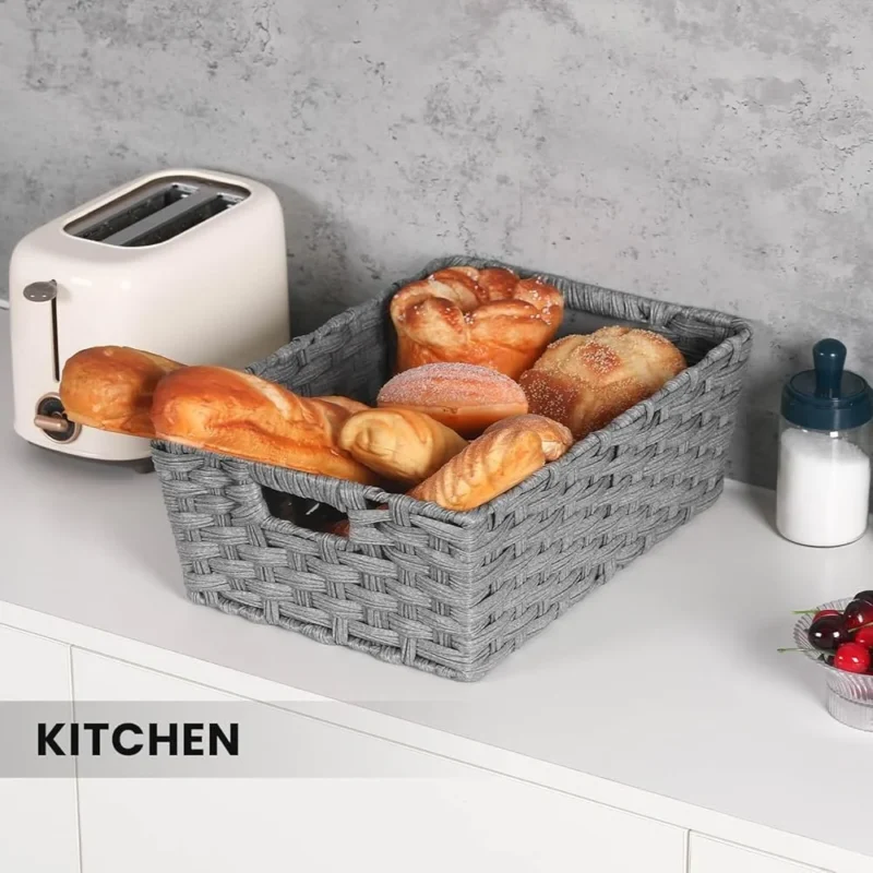 Large Wicker Storage Baskets Set with Metal Frame for Home Organization and Laundry - Image 5