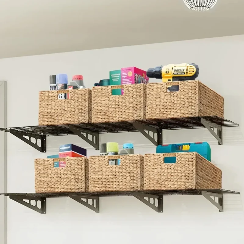 Extra Large Rectangular Water Hyacinth Storage Baskets with Iron Frame for Home Organization - Image 4