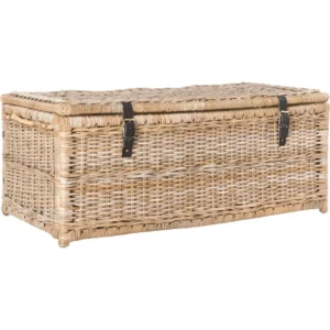 Large Collapsible Gray Rattan Storage Trunk with Lid for Home Office Organization