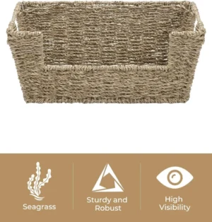 Natural Seagrass Wicker Storage Baskets with Handles for Home Organization and Pantry Storage