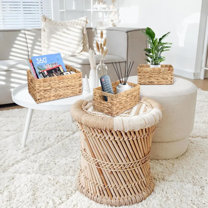Versatile 3-Pack Woven Storage Basket Set with Large Wicker Bins and Water Hyacinth Containers for Home Organization - Image 5