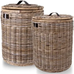 Large Round Wicker Laundry Hamper with Lid for Bedroom and Bathroom Storage