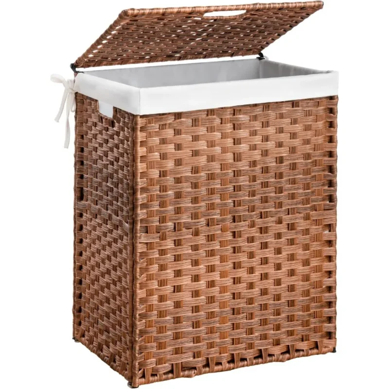 Large Wicker Laundry Hamper with Lid and Removable Liner Bag for Bathroom and Bedroom Storage