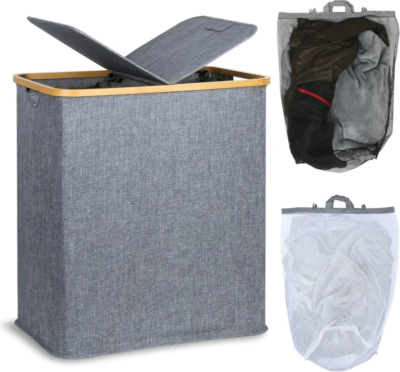Double Woven Laundry Hamper with Lid and Removable Bags for Bathroom and Bedroom Organization - Image 9