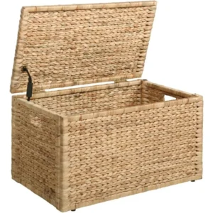 Large Natural Water Hyacinth Storage Trunk with Metal Frame for Home Organization