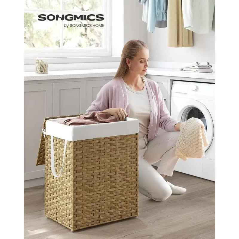 Large Synthetic Rattan Laundry Hamper with Lid and Handles for Modern Home Organization - Image 3