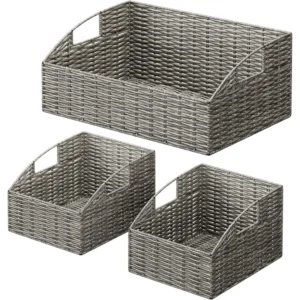 Handcrafted Natural Wicker Storage Baskets with Built-in Handles for Shelves and Home Organization