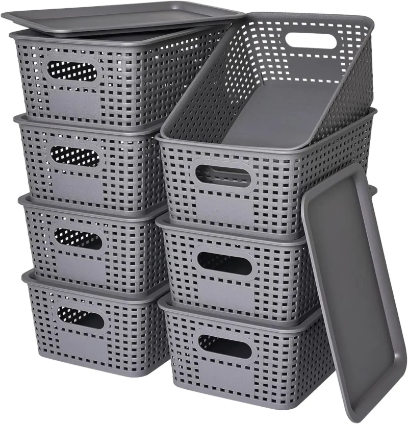 Stackable Plastic Storage Baskets with Lid for Shelf Organization and Home Storage - Image 8