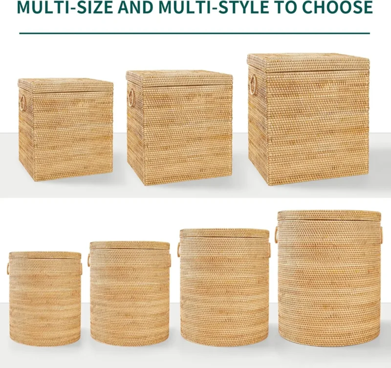 Large Round Rattan Laundry Basket With Liner Bag and Handle for Bathroom Organization - Image 6