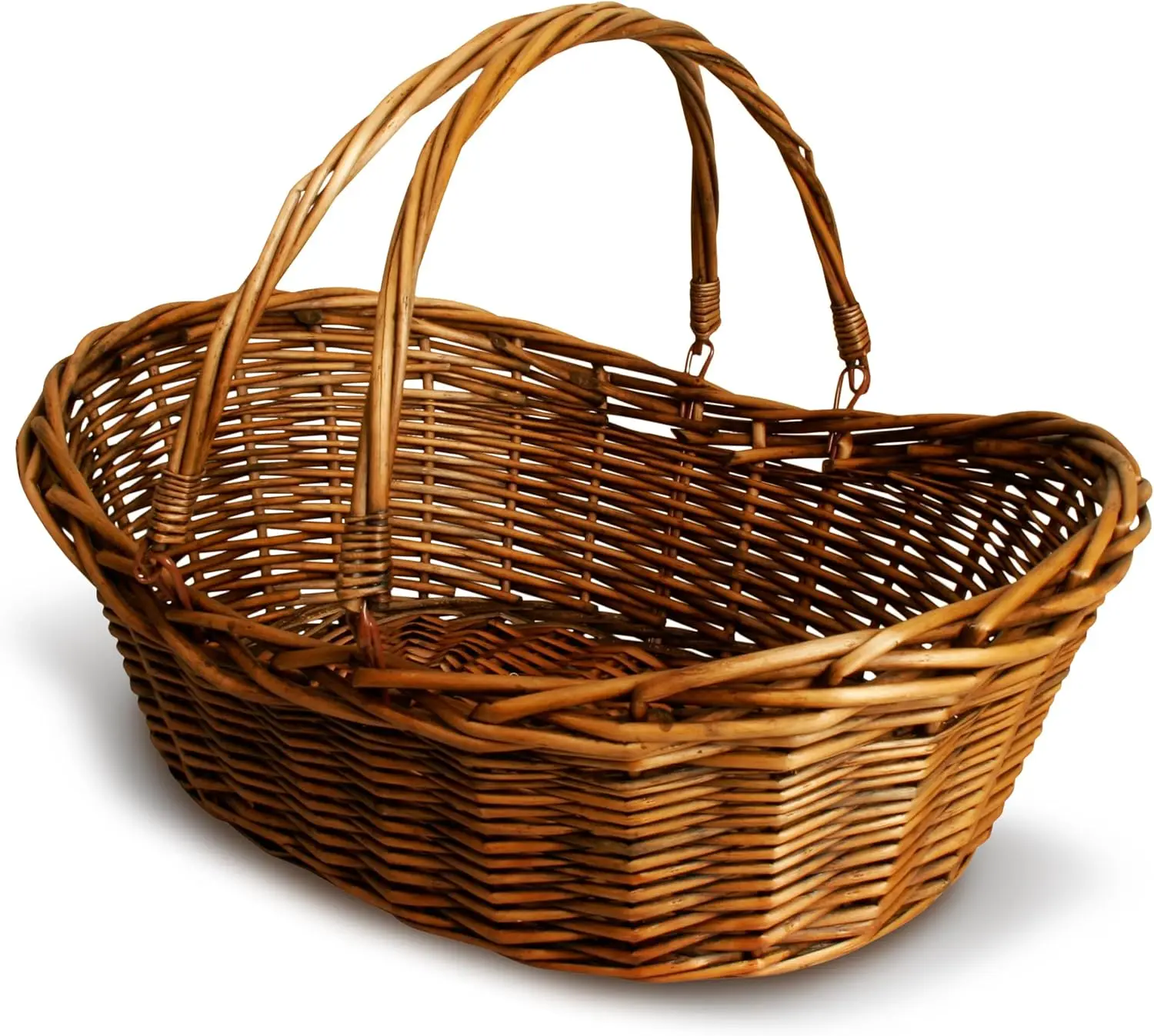 Traditional wicker basket showing the characteristic weaving technique around a sturdy frame