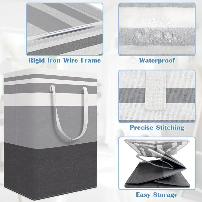 Large Collapsible Wooden Laundry Hamper Set with Reinforced Handles for Bathroom Organization Storage - Image 5
