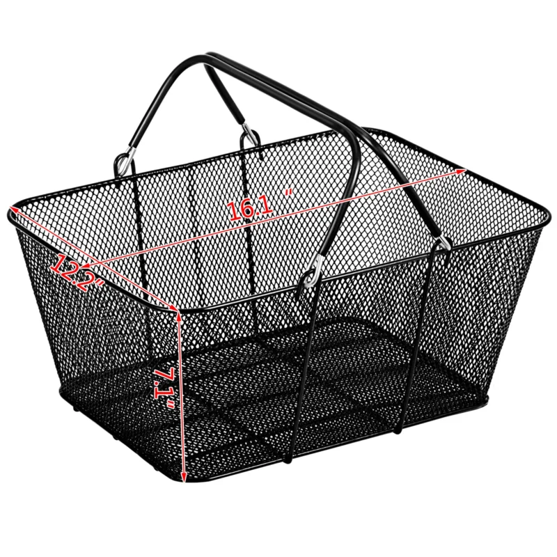 Set of 12 Black Metal Shopping Baskets with Handles for Retail Storage and Organization - Image 6