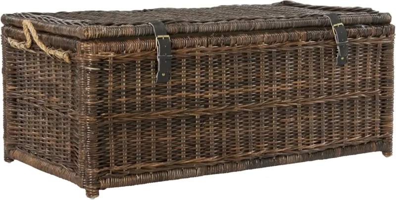 Large Collapsible Gray Rattan Storage Trunk with Lid for Home Office Organization - Image 8