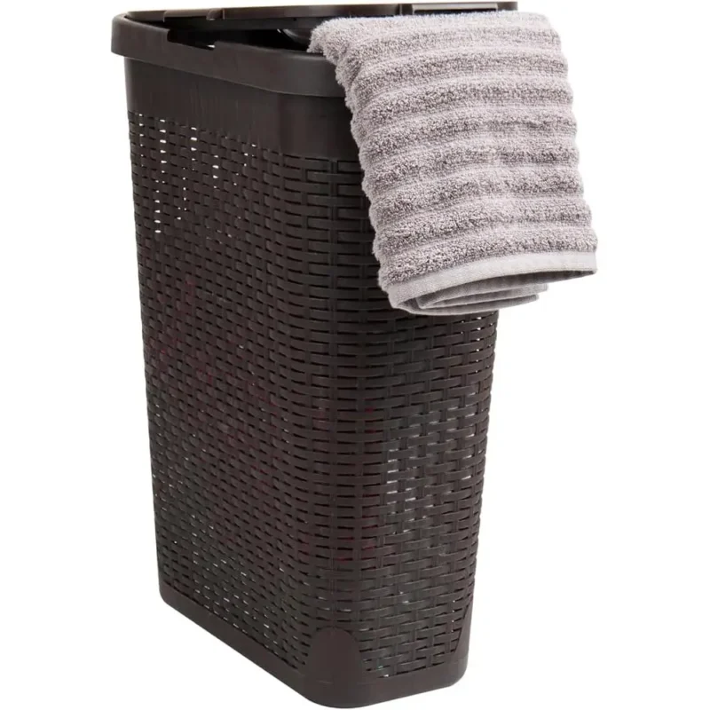 Slim 40L Wicker Laundry Hamper with Lid for Bathroom Storage and Organization - Image 2