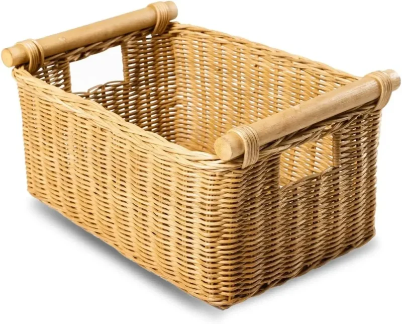 Extra Large Sandstone Wicker Storage Basket with Pole Handles for Home Organization - Image 6