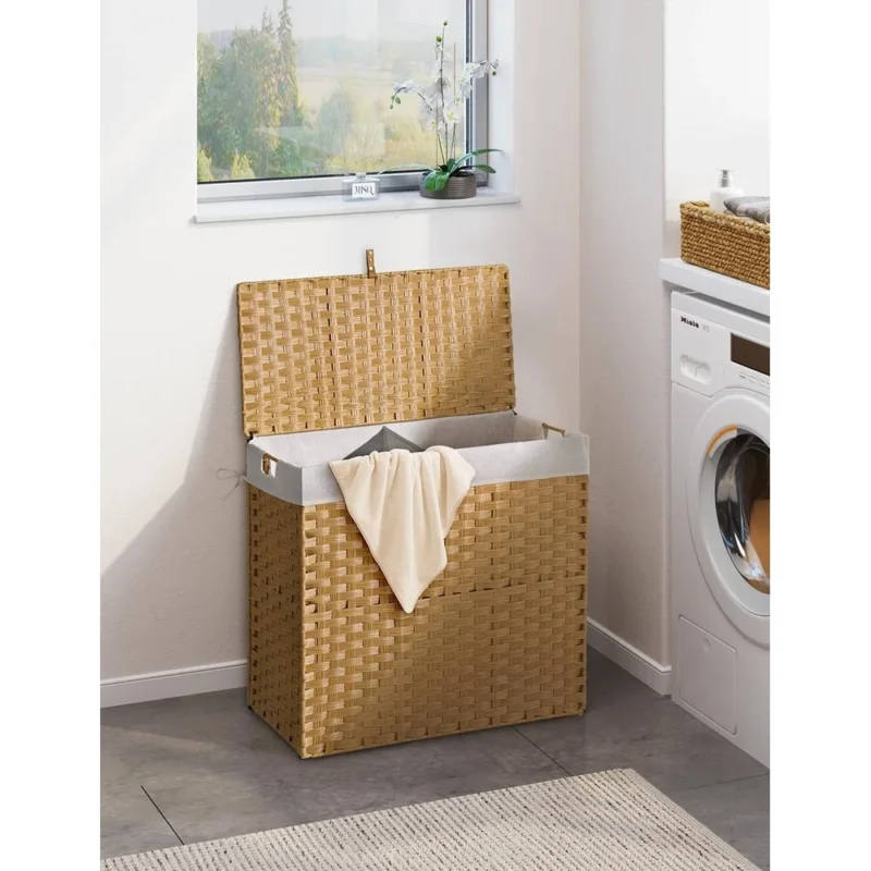 Large Rectangular Wicker Laundry Hamper with Lid and Removable Liners for Bedroom Bathroom Storage - Image 3