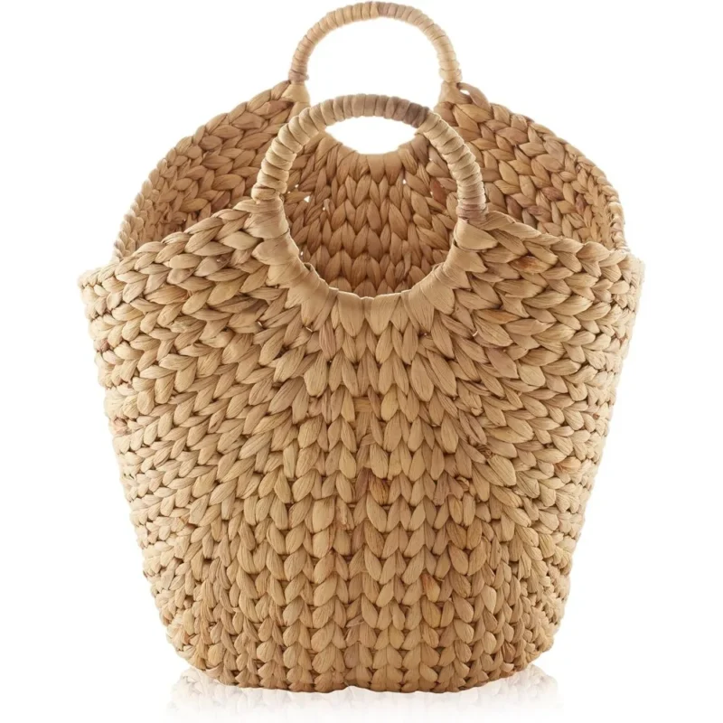 Large Water Hyacinth Laundry Basket with Handles for Home Organization and Storage - Image 4