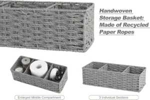 Round 3-Section Hand-Woven Paper Rope Storage Baskets for Shelf Organization