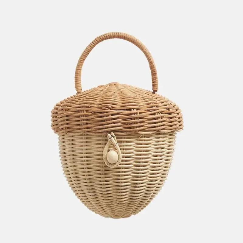 Handcrafted Mushroom Rattan Picnic Basket with Handle for Kids Outdoor Activities and Toy Storage - Image 8
