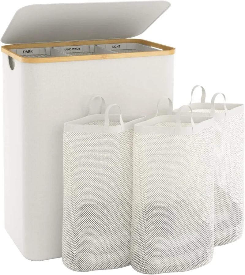 Extra Large 160L Wicker Laundry Hamper with Lid and 3 Removable Sections for Bedroom and Bathroom Organization - Image 8