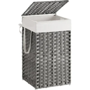 Large Synthetic Rattan Laundry Hamper with Lid and Handles for Bathroom Organization