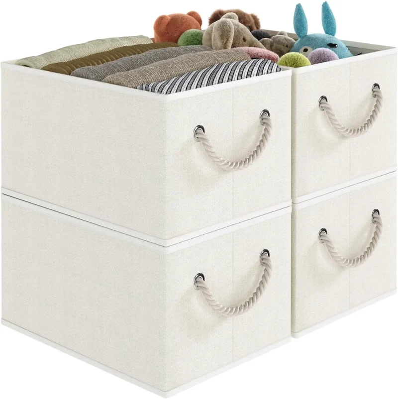 Large Linen Storage Baskets with Handles for Shelves Closet and Bedroom Organization 3-Pack - Image 7
