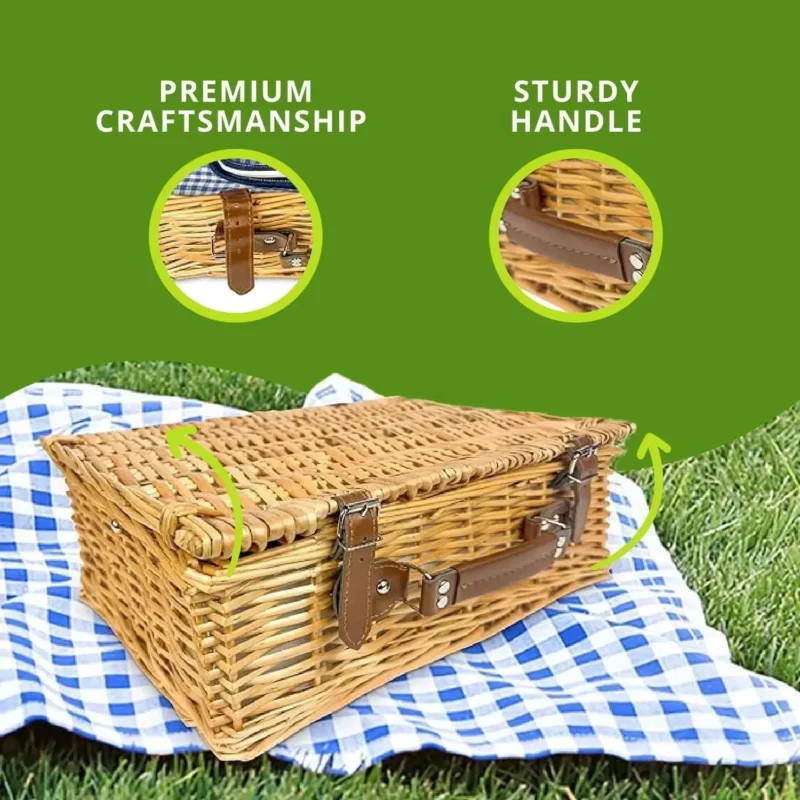 Insulated Wicker Picnic Basket with Handles and Complete Dinnerware Set for Outdoor Dining - Image 3