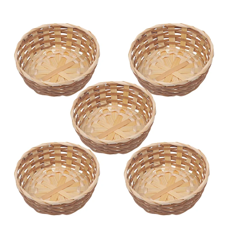 Natural Woven Bamboo Storage Basket Set of 5 with Handles for Kitchen Organization and Gift Giving - Image 3