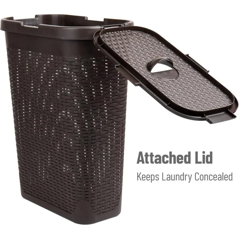 Slim 40L Wicker Laundry Hamper with Lid for Bathroom Storage and Organization - Image 6