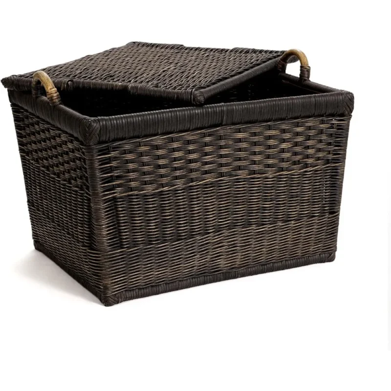 Medium Walnut Brown Rattan Storage Basket with Lift-Off Lid for Home Organization - Image 5