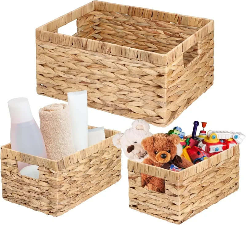Versatile 3-Pack Woven Storage Basket Set with Large Wicker Bins and Water Hyacinth Containers for Home Organization - Image 2