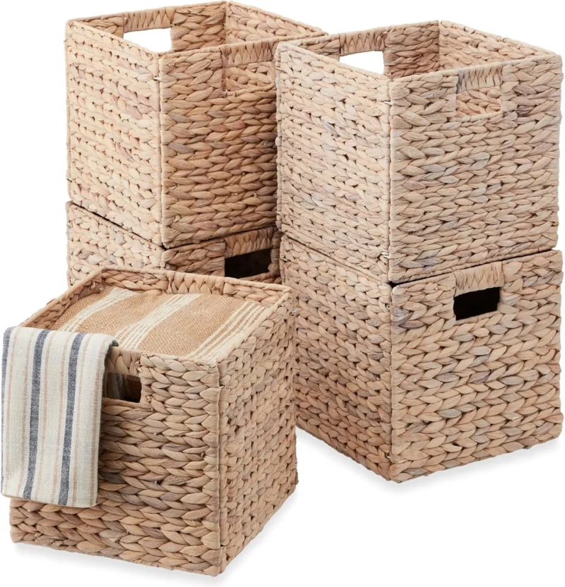 Round White Water Hyacinth Storage Baskets Set of 5 with Handles for Home Organization - Image 11