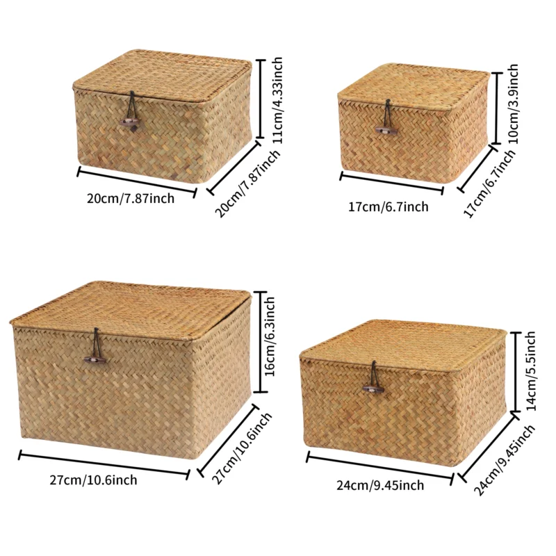Handcrafted Seagrass Storage Basket Set with Lids for Home Organization and Shelf Storage - Image 4