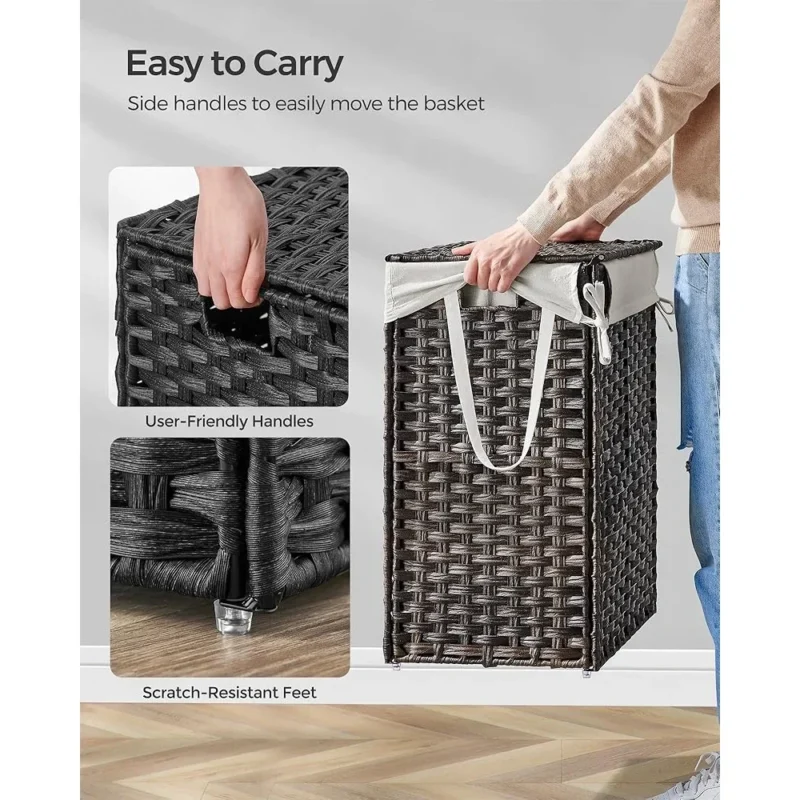 Large Rattan Laundry Hamper with Lid and Removable Liner for Bathroom Storage and Organization - Image 6