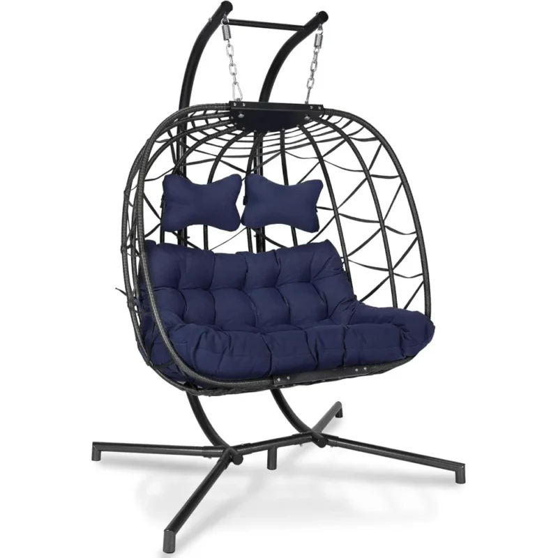 Extra Large Double Hanging Egg Chair with Stand Wicker Patio Swing Basket for Two Adults - Image 6