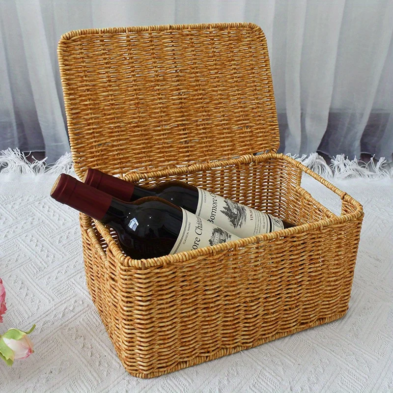 Wicker laundry hamper with lid showing versatility in home organization
