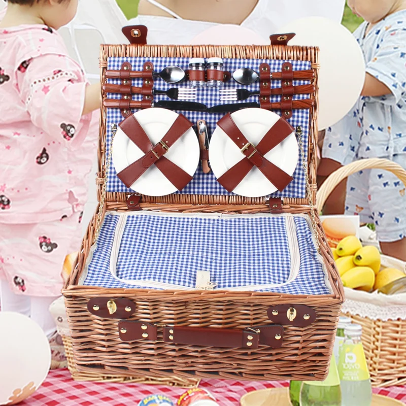 Deluxe 4-Person Wicker Picnic Basket Set with Insulation and Complete Dining Ware for Outdoor Adventures