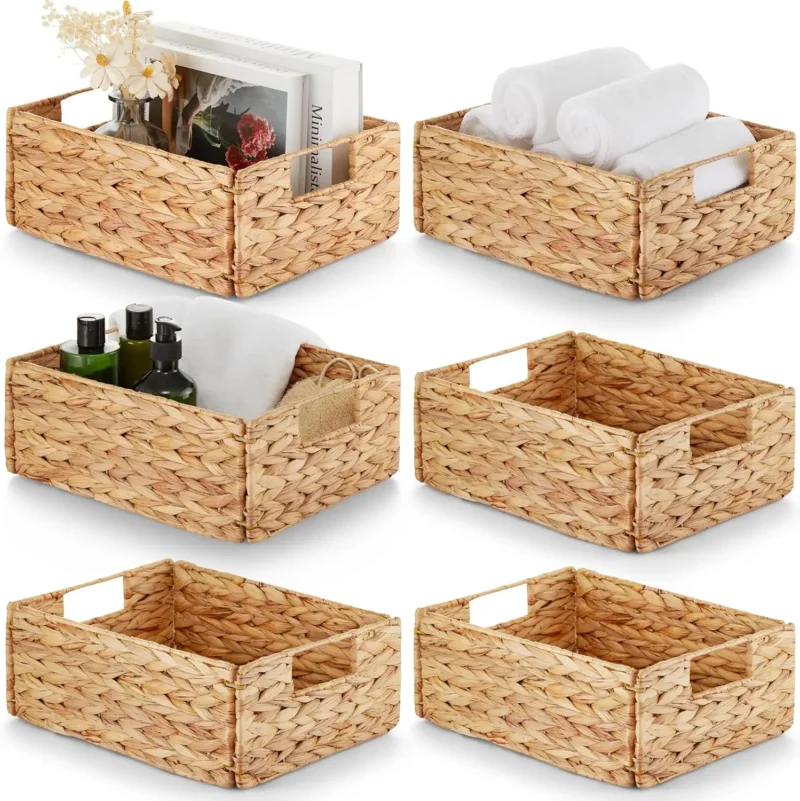 Handwoven Water Hyacinth Storage Baskets Set of 6 with Carrying Handles for Home Organization - Image 7
