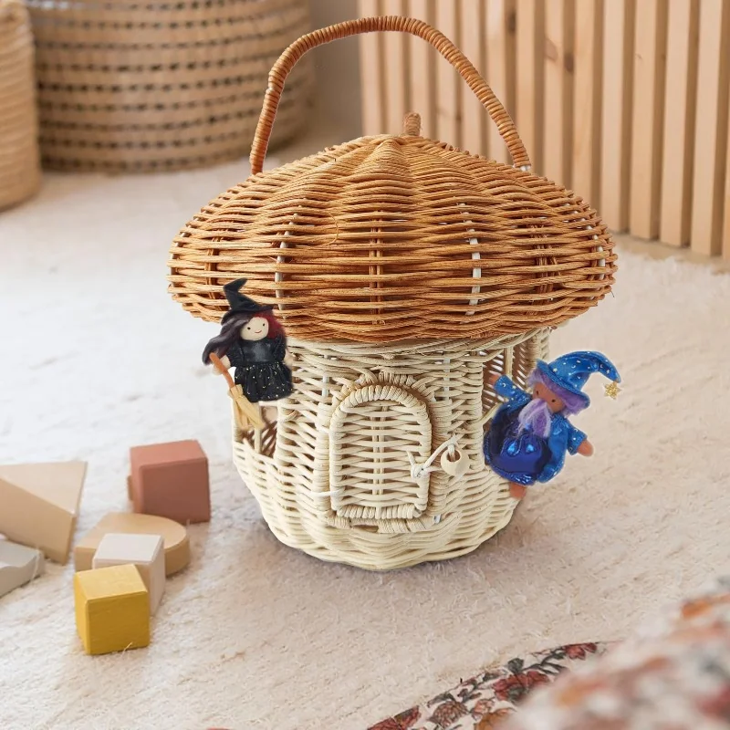 Charming mushroom-shaped rattan basket for unique storage and decorative use