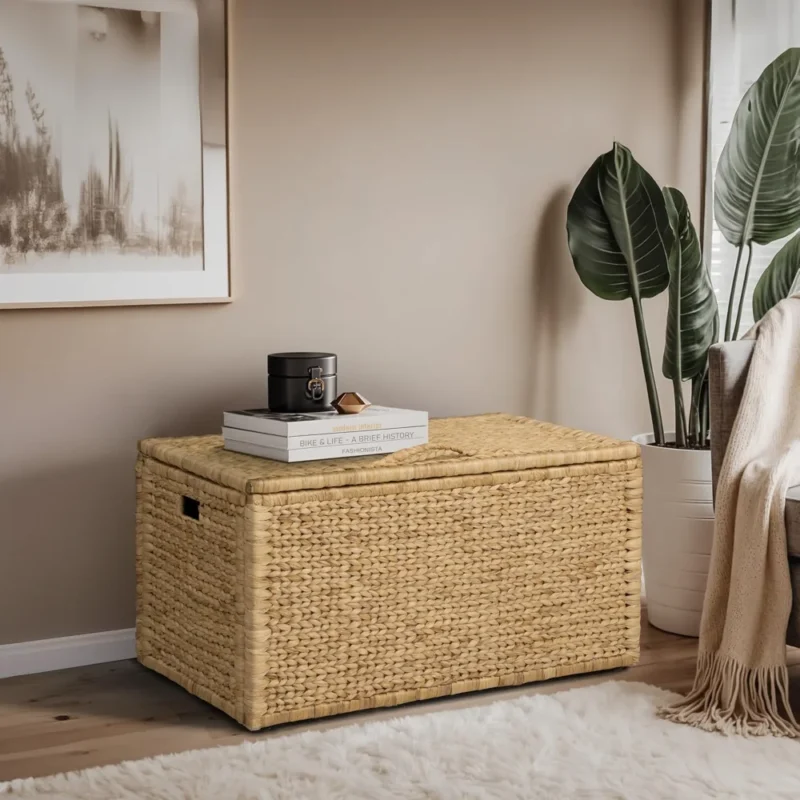 Large Natural Water Hyacinth Storage Trunk with Metal Frame for Home Organization - Image 2
