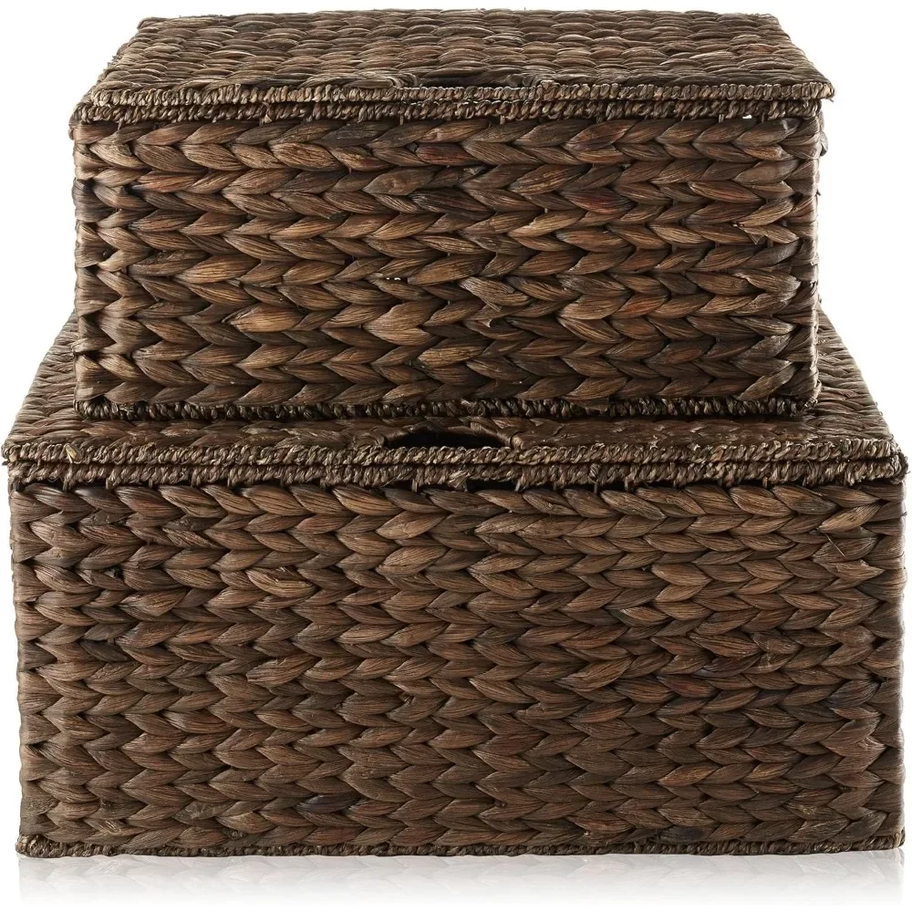 Water hyacinth corner basket with lid for stylish hidden storage