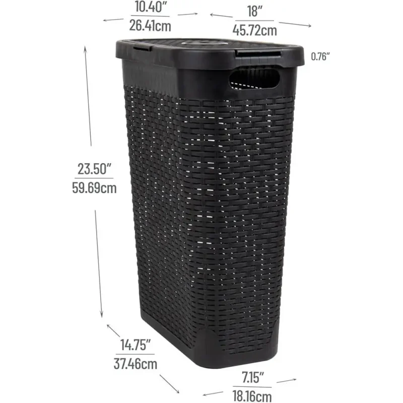 Slim 40L Wicker Laundry Hamper with Lid and Cut-out Handles for Bathroom and Bedroom Storage - Image 4