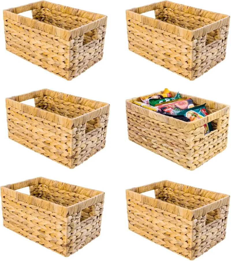 Handcrafted Water Hyacinth Wicker Storage Baskets with Handles for Shelves and Home Organization - Image 8