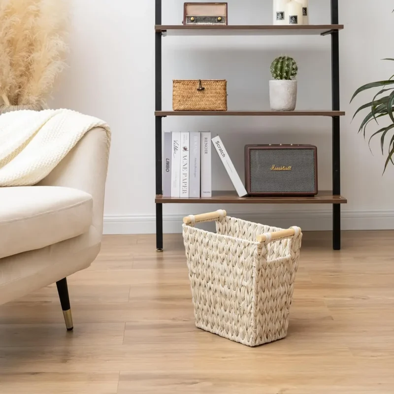 Natural Wicker Bathroom Waste Basket with Waterproof Liner for Home Bathroom Decor - Image 6