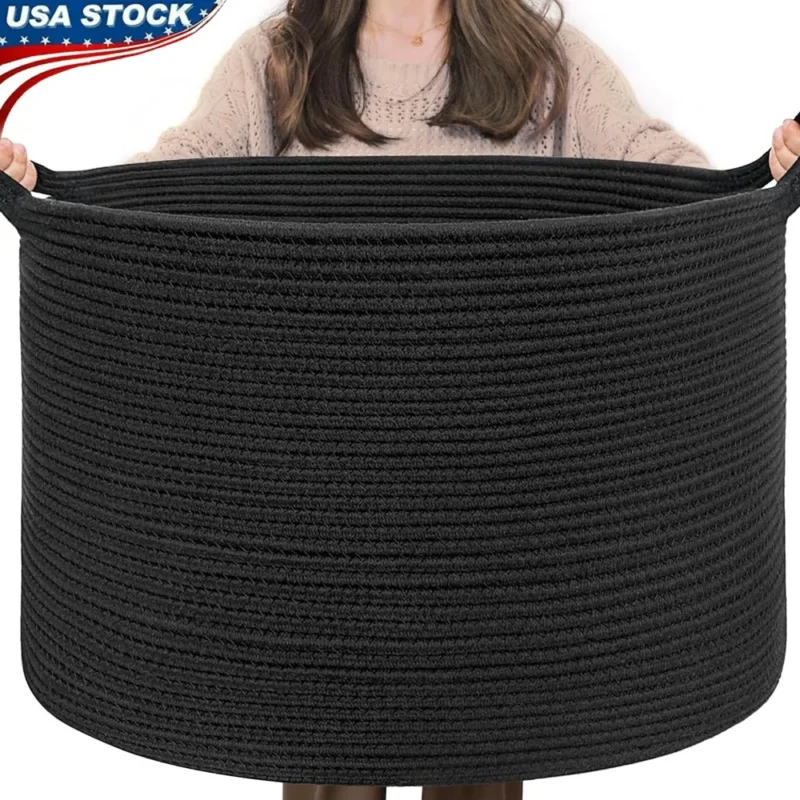 Extra Large Cotton Rope Storage Basket with Handles for Home Organization Laundry Toys