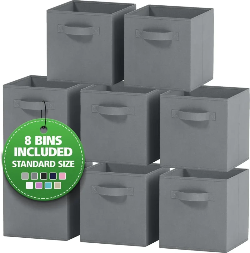 Premium Fabric Storage Cubes 8-Pack White-Grey Collapsible Bins with Handles for Cube Organizer Shelves - Image 7