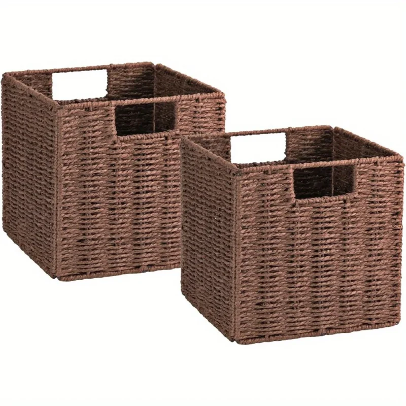 Large Square Hand-Woven Wicker Storage Baskets with Handles for Home Organization and Bedroom Decor - Image 7